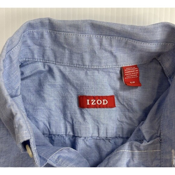 IZOD Mens Small Blue Button Up Cotton Shirt Long Sleeve Collared Pocket Logo - Picture 5 of 9